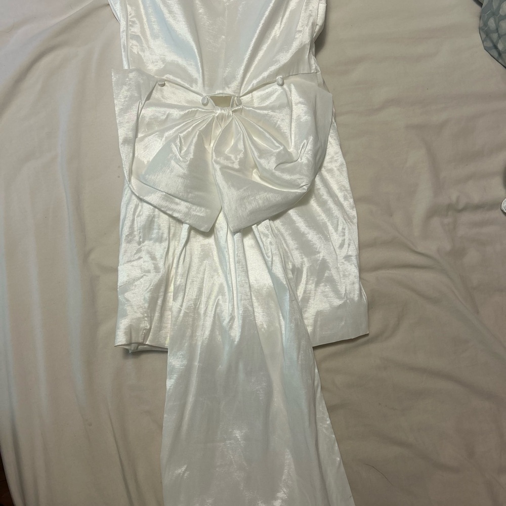 Elegant White homecoming Satin Dress with Bow
